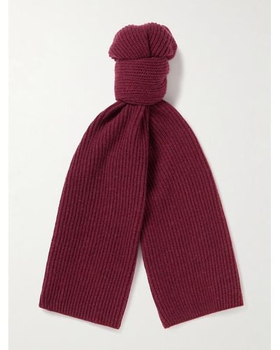 Johnstons of Elgin Ribbed Cashmere Scarf - Red