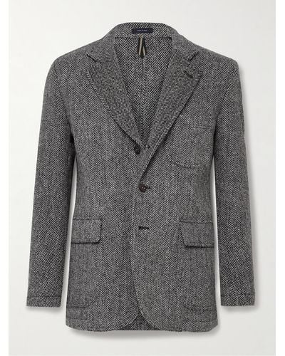 Drake's Mk. Vii Games Slim-fit Herringbone Virgin Wool Tweed Blazer - Grey