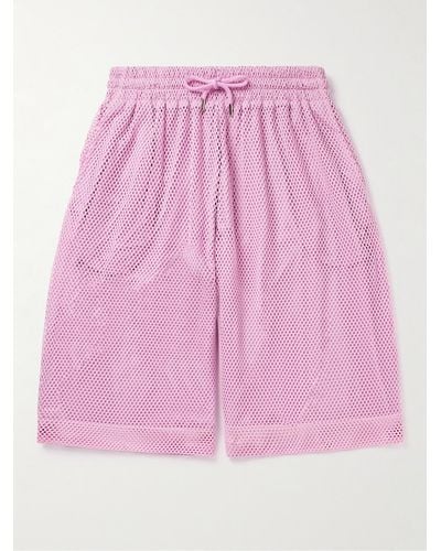 Dries Van Noten Wide-leg Cotton-blend Mesh Drawstring Shorts - Pink