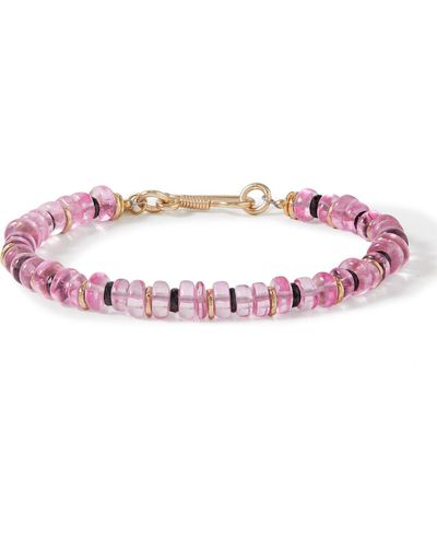 Peyote Bird Apres Gold-plated Crystal And Spinel Beaded Bracelet - Pink