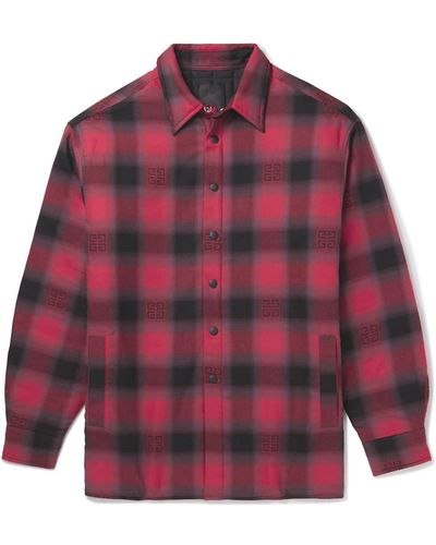 Givenchy Logo-print Quilted Checked Wool-flannel Overshirt - Red