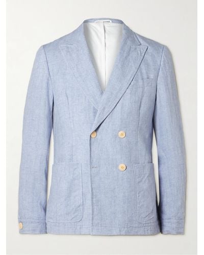 Oliver Spencer Double-breasted Linen Suit Jacket - Blue