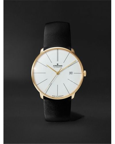 Junghans Meister Fein Automatic 39.5mm Gold Pvd-coated Stainless Steel And Leather Watch - Black