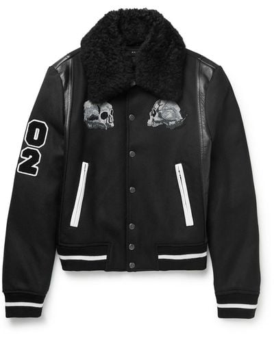 Amiri Wes Lang Leather-trimmed Wool-blend Twill Varsity Jacket - Black