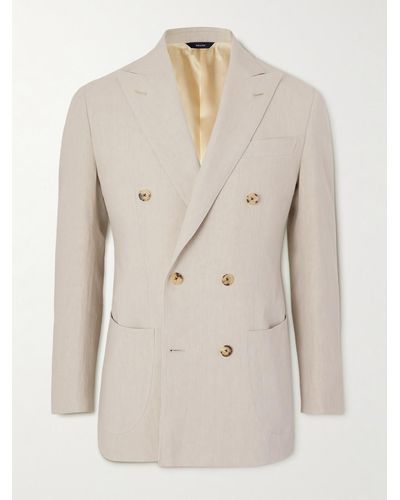 Thom Sweeney Double-breasted Linen Suit Jacket - Natural