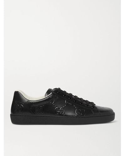 Gucci New Ace Perforated Leather Mid-top Trainers - Black