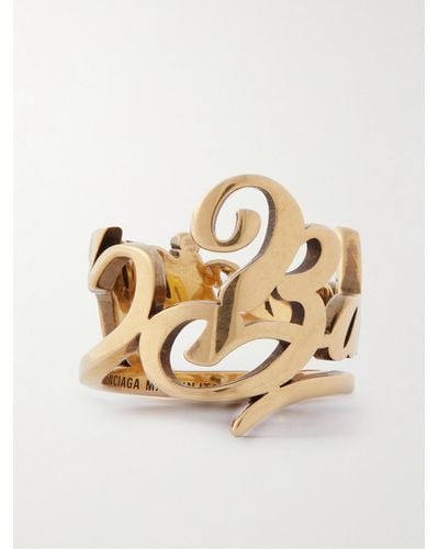 Balenciaga Typo Gold-Tone Ring - Natur