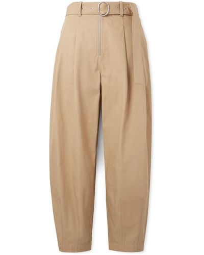 Jil Sander Belted Tapered Pleated Cotton-canvas Pants - Natural