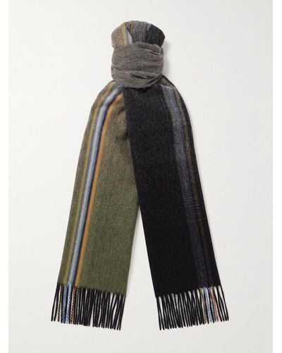 Paul Smith Fringed Striped Wool And Cashmere-blend Scarf - White