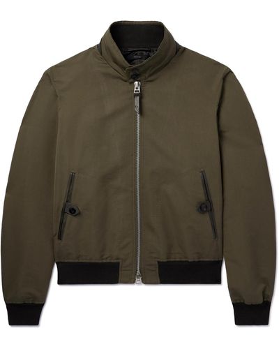 Tom Ford Leather-trimmed Cotton And Silk-blend Bomber Jacket - Green