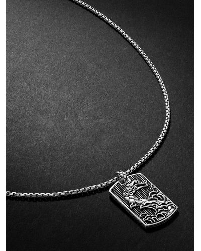 John Hardy Legends Naga Engraved Silver Pendant Necklace - Black