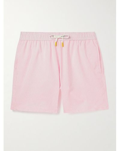 Hartford Straight-leg Mid-length Striped Seersucker Swim Shorts - Pink
