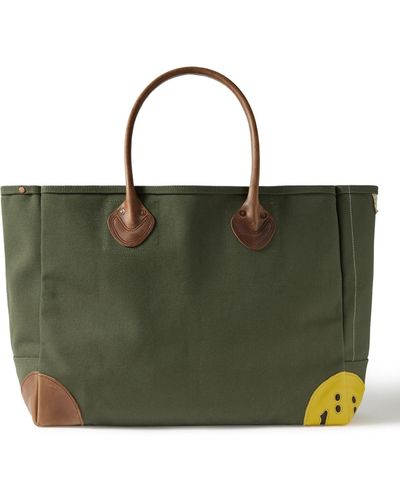 Kapital Smiley Leather-trimmed Canvas Tote Bag - Green