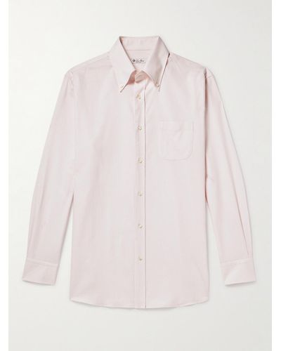 Loro Piana Hemd aus gestreiftem Baumwoll-Oxford mit Button-Down-Kragen - Pink