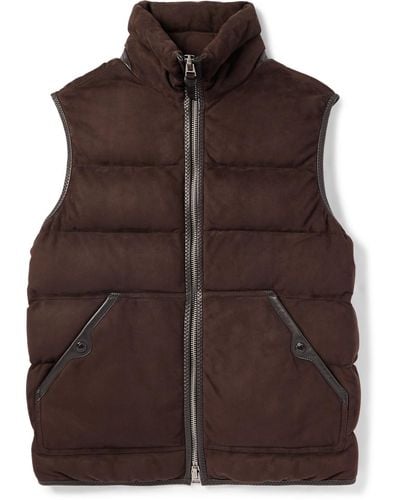 Tom Ford Slim-fit Quilted Leather-trimmed Suede Down Gilet - Brown