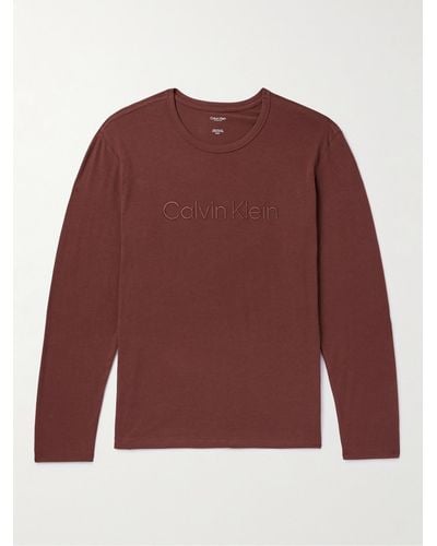 Calvin Klein Maglia da pigiama in misto cotone con logo ricamato - Rosso