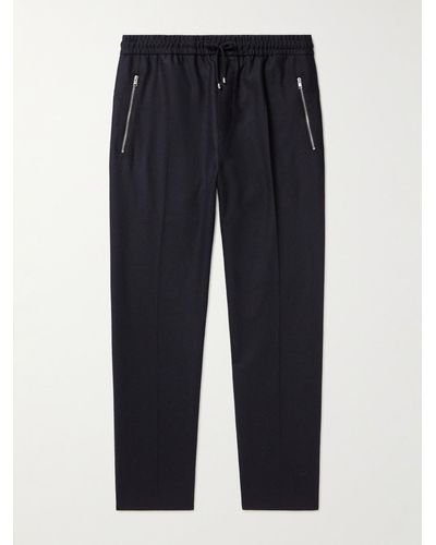 FRAME Tapered Wool-blend Flannel Drawstring Trousers - Blue