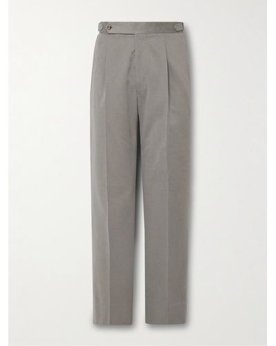 STÒFFA Tapered Pleated Brushed Cotton-twill Trousers - Grey