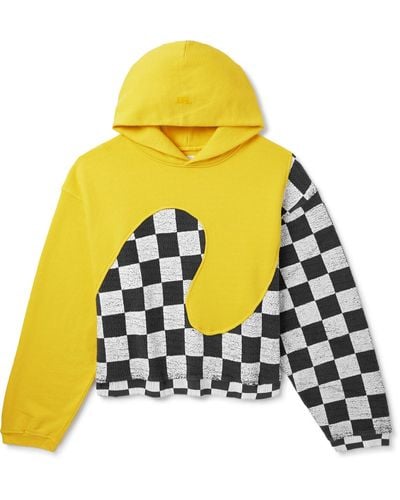 ERL Paneled Checkerboard Cotton-jersey Hoodie - Yellow