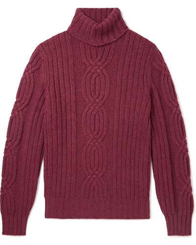 Brunello Cucinelli Slim-fit Cable-knit Cashmere Rollneck Sweater - Red