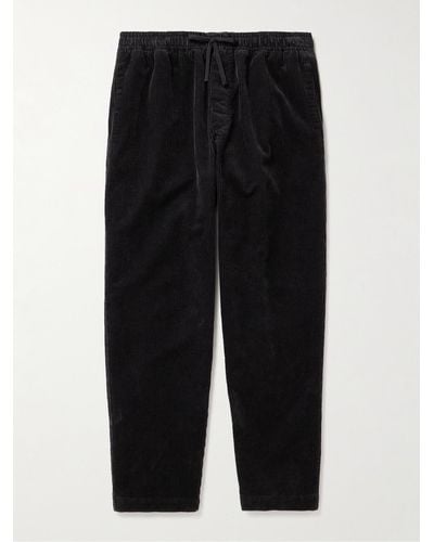 YMC Alva Tapered Cotton And Linen-blend Corduroy Drawstring Trousers - Black