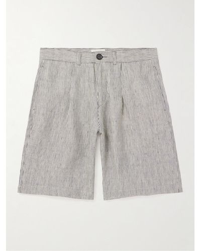 Oliver Spencer Straight-leg Pleated Striped Linen Shorts - Grey