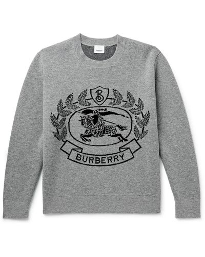 Burberry Logo-jacquard Wool Sweater - Gray