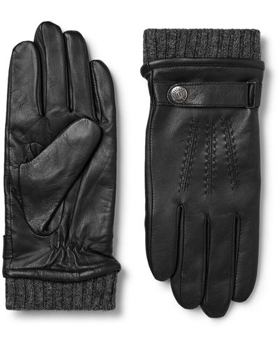 Dents Henley Leather And Wool-blend Tech Gloves - Black