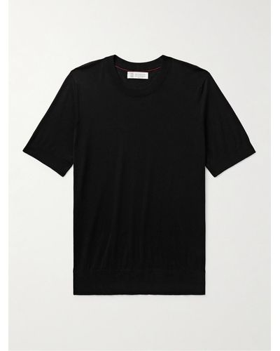 Brunello Cucinelli T-shirt in misto cotone e seta - Nero