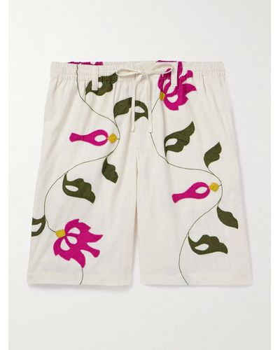 Kardo Embroidered Appliquéd Cotton Drawstring Shorts - Pink