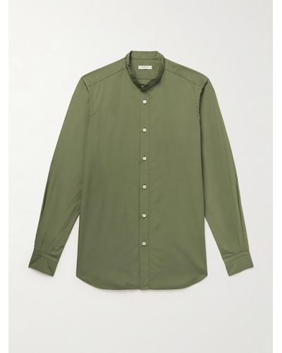 Boglioli Camicia slim-fit in popeline di cotone con collo alla coreana - Verde