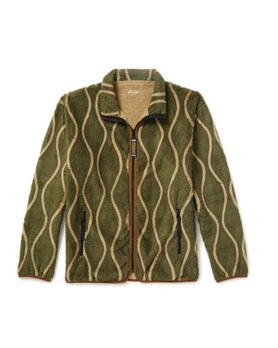 Kapital Jacquard-trimmed Striped Fleece Jacket - Green