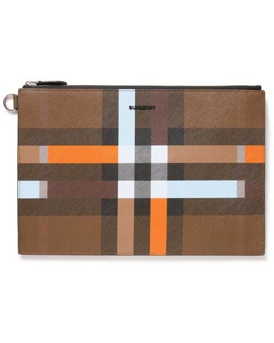 Burberry Leather-trimmed Printed Coated-canvas Pouch - Brown