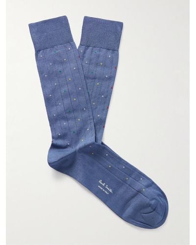 Paul Smith Polka-dot Stretch-cotton Blend Socks - Blue