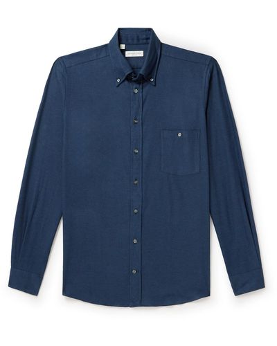 Richard James Button-down Collar Cotton-flannel Shirt - Blue