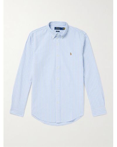 Polo Ralph Lauren Schmal geschnittenes gestreiftes Hemd aus Baumwoll-Oxford mit Button-Down-Kragen - Blau