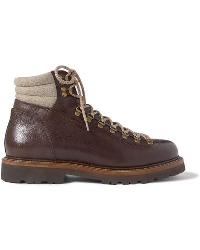 Brunello Cucinelli Cashmere-trimmed Leather Boots - Brown