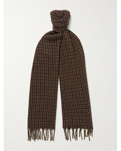 Loro Piana Fringed Houndstooth Cashmere Scarf - Brown