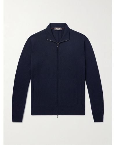 Loro Piana Ribbed Cashmere Zip-up Sweater - Blue