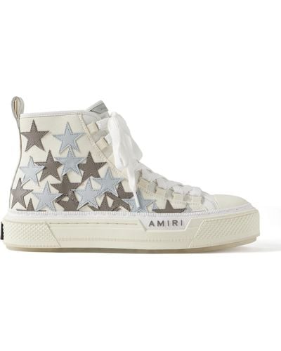 Amiri Stars Court Leather And Rubber-trimmed Appliquéd Canvas High-top Sneakers - White
