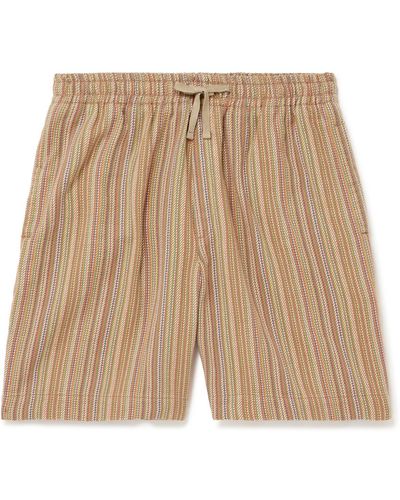 YMC Jay Straight-leg Striped Cotton-jacquard Drawstring Shorts - Natural