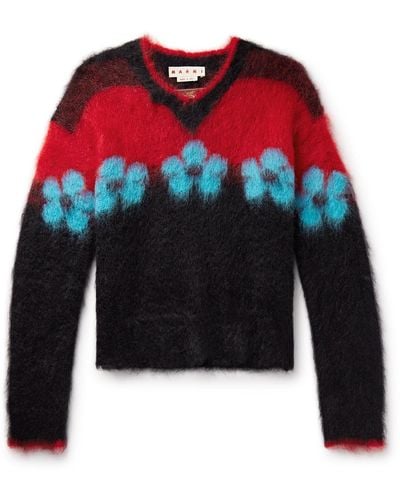 Marni Intarsia Brushed Mohair-blend Sweater - Red