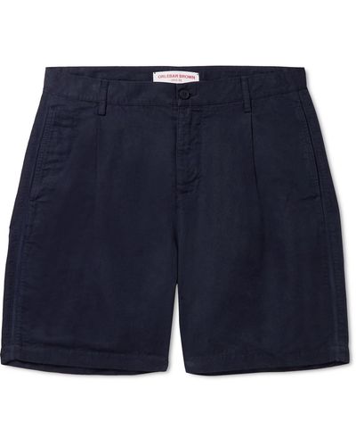 Orlebar Brown Searose Straight-leg Long-length Pleated Linen-blend Swim Shorts - Blue