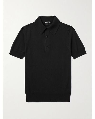 Tom Ford Slim-fit Cashmere And Silk-blend Polo Shirt - Black