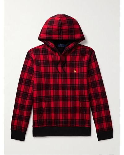 Polo Ralph Lauren Logo-embroidered Checked Cotton-jersey Hoodie