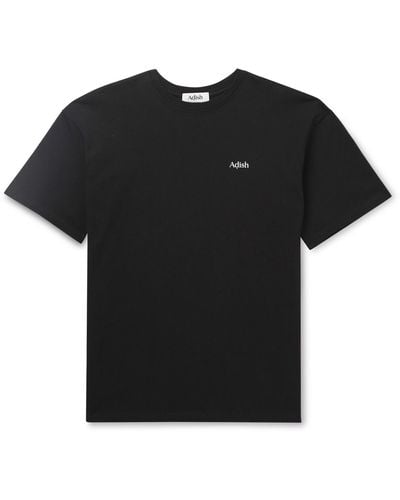 Adish Halak Logo-print Embroidered Cotton-jersey T-shirt - Black