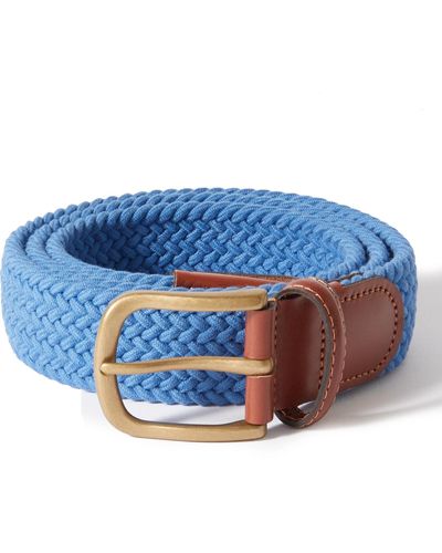 Anderson & Sheppard 3.5cm Leather-trimmed Woven Stretch-cotton Belt - Blue