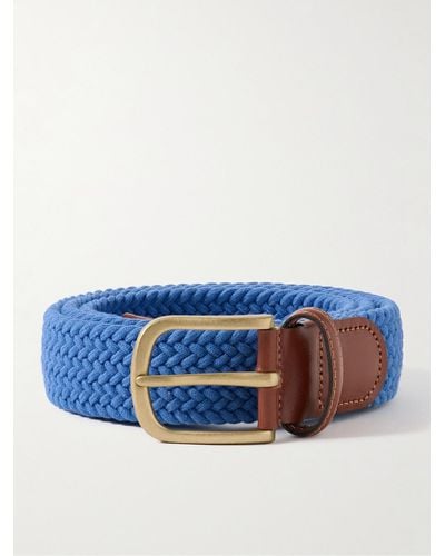 Anderson & Sheppard Cintura intrecciata elasticizzata con finiture in pelle - Blu