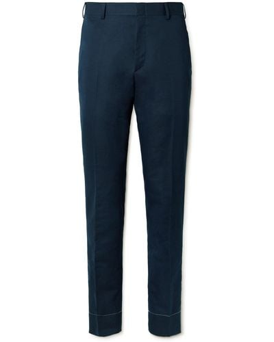 Brioni Pienza Straight-leg Linen And Cotton-blend Pants - Blue
