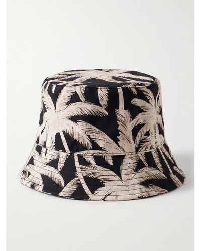 Palm Angels Cappello da pescatore in tela di cotone stampata - Nero